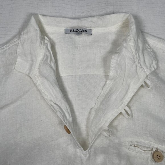 B.Loose Linen Blouse Long Sleeve Coastal Minimalist European Vacation Lagenlook - Picture 3 of 16